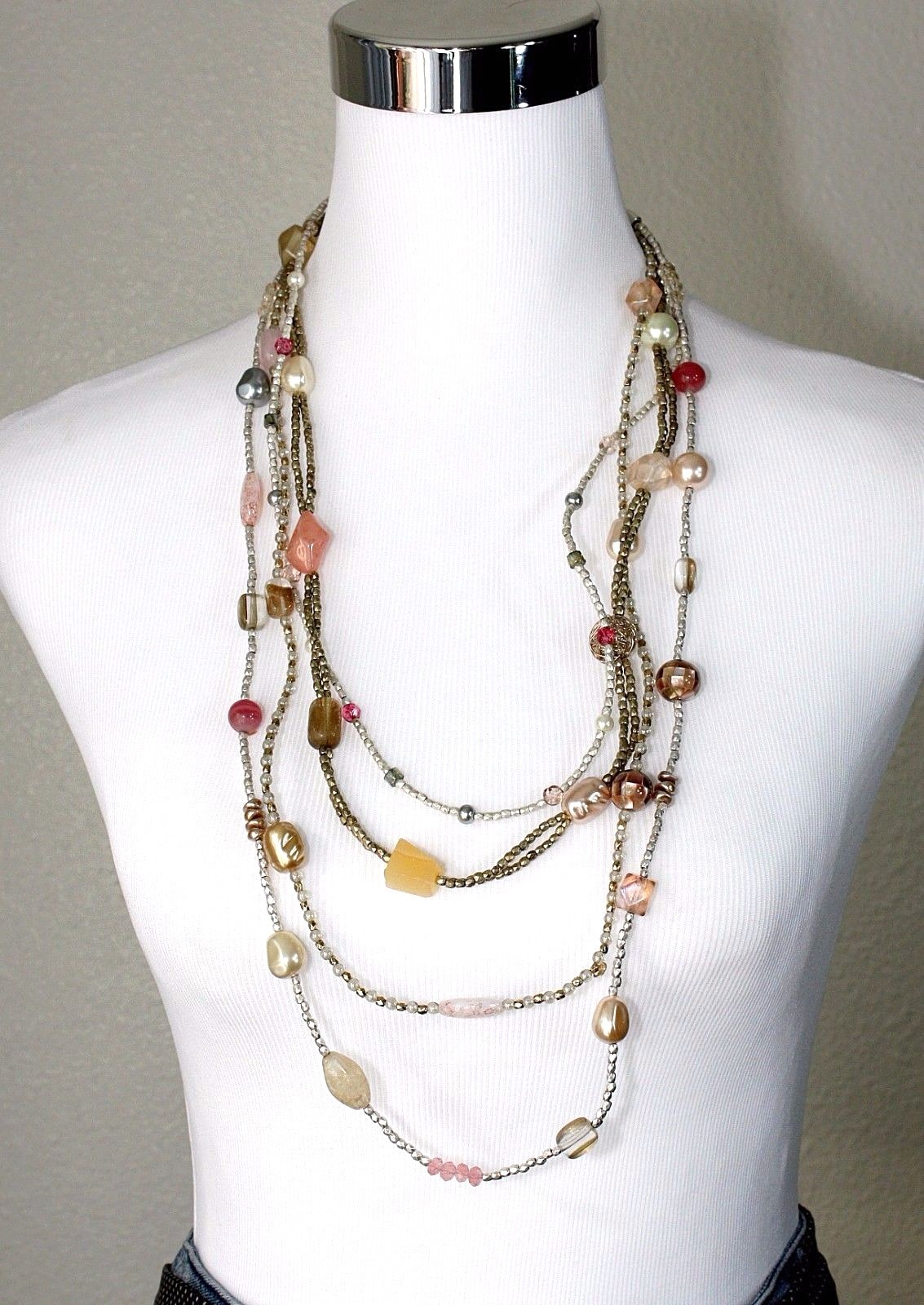 CHICO'S 4 Strand Statement Beaded Necklace Lucite… - image 2