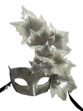 White Silver Leaf Cascade Mask Masquerade Prom Mardi Gras