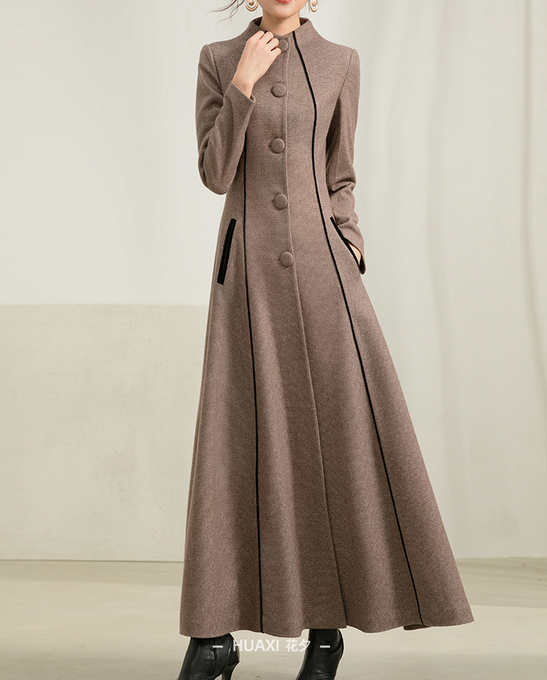 Elegant Womens Single Breasted Square Collar Long 30% Wool Outwear