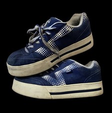 Vintage Vans Plat Skool Platform 90s Blue Suede Waffle Sole Sz 10 Skate Shoes