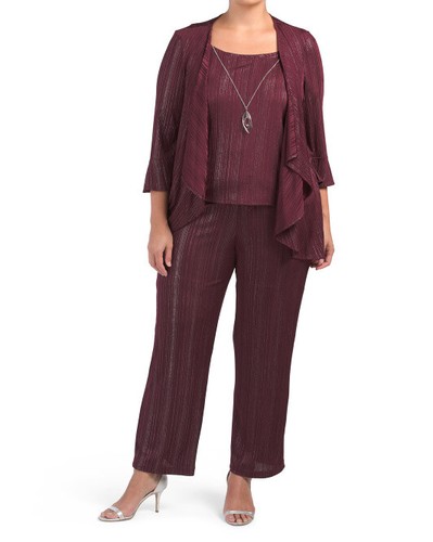 R&M RICHARDS Plus Size 22W Wine Metallic 3pc Fly Away Jacket Pant Set NWT