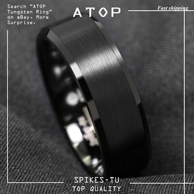 8/6mm Classic Black Brushed Tungsten Carbide Ring Bridal Band ATOP Men's Jewelry