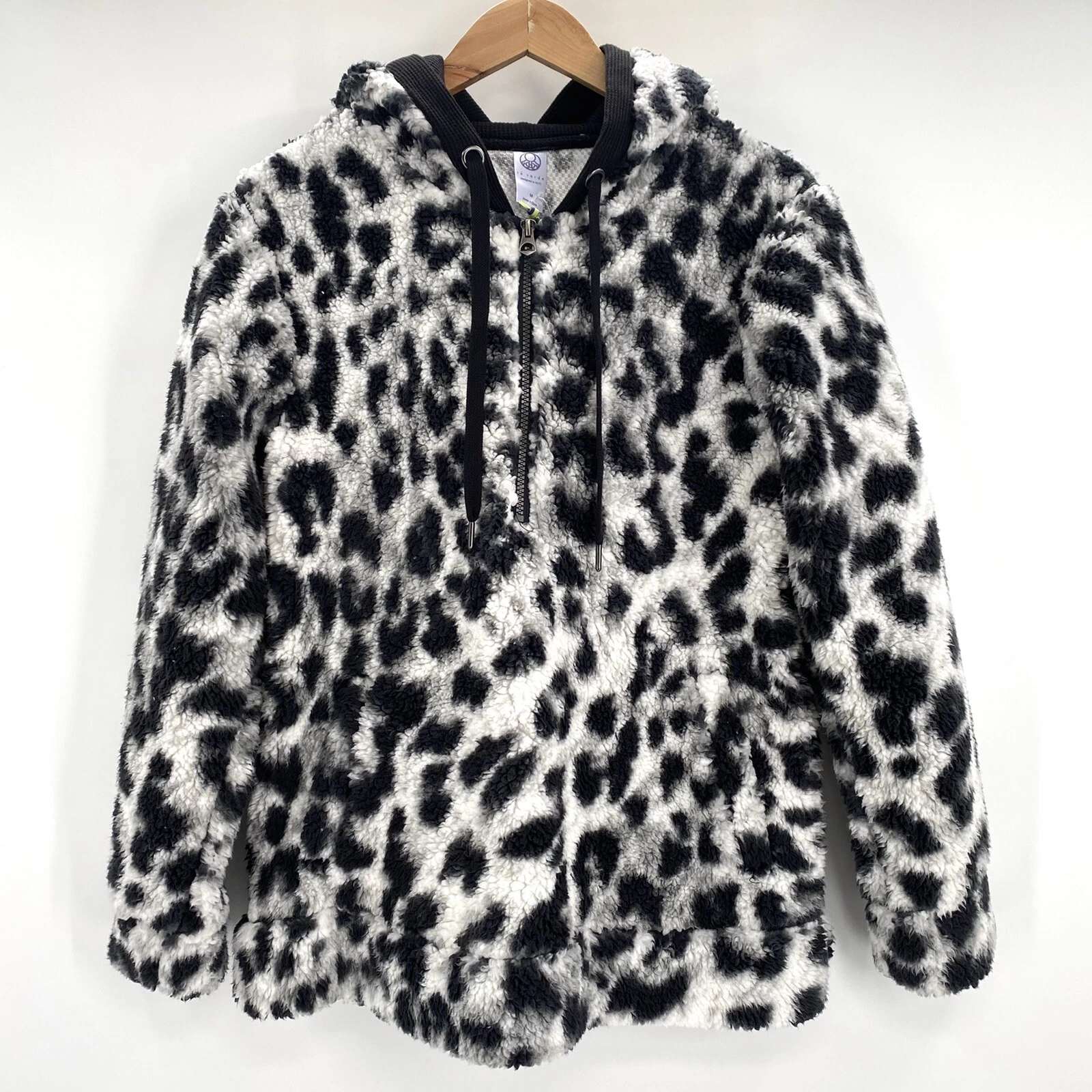 Te Verde Women's Leopard Faux Shearling Half Zip Hoodie Size M NWT