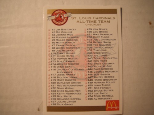 100th Anniversary 1992 All-Time St Louis Cardinals Team Trading Cards McDonalds - Picture 3 of 7