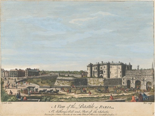 Antiker Druck "Ein Blick auf die Bastile bei Paris" (Bastille) Rigaud, 1749