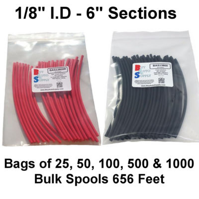 1/8'' 3:1 Adhesive Lined Dual Wall Heat Shrink Tubing Black & Red - 6'' Sections
