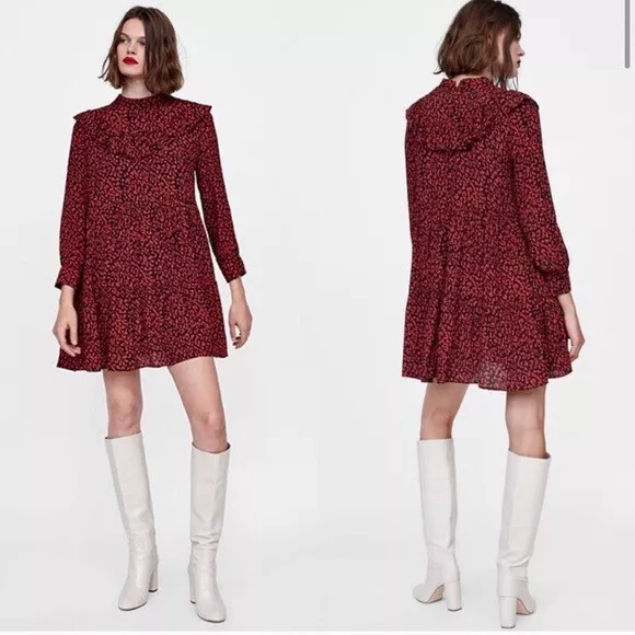Zara red and black leopard best sale dress