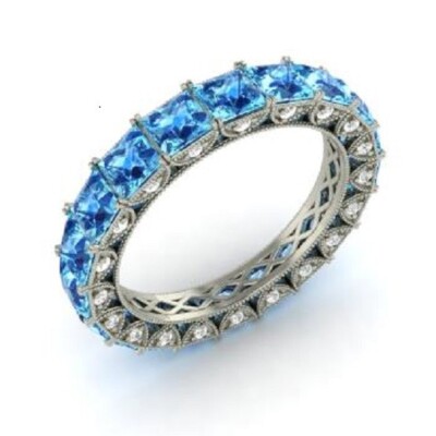 3.75 Ct Princess Natural Topaz Diamond Engagement Ring 14K Solid White Gold