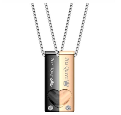 PARTNER HALSKETTEN SET ''HER KING HIS QUEEN'' Gravur Halskette Geschenk Anhänger