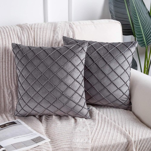 Velvet Checked Soft Plain Solid Cushion Cover Tartan Pillow Case Sofa Home Decor - Picture 22 of 39