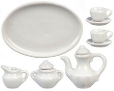 Dollhouse Miniature White Ceramic Teapot Set of 10