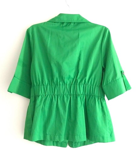 Luii Short Sleeve Belted Pocketed Zippered Jacket Womens Size M Blue Green - Picture 20 of 25