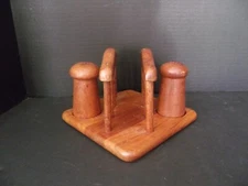 VTG. Dolphin Teakwood Napkin Holder W/ Salt Pepper Set