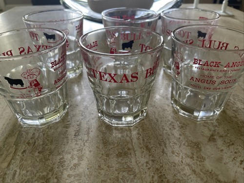 Juego de 6 vasos TEXAS BULL SHOT Black Angus Restaurants & Lounge Whisky Sour MCM - Imagen 1 de 8