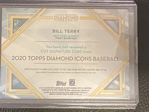 2020 Topps Diamond Icons Cut Signature BILL TERRY Auto NY Giants HOF 1/1 - Picture 2 of 2