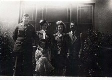 WW2 Photo Family with Military Man Outside House