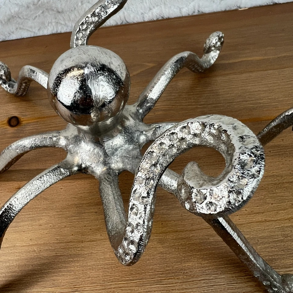 Pulpo Estante Decoración Acabado Peltre Estatua Náutica Costera Vida Marina Figura 11" Foto 4 de 4