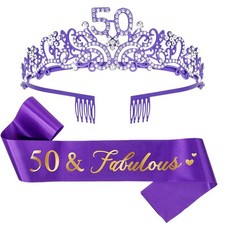 CIEHER Purple 50th Birthday Decorations - 50  Fabulous Birthday Sash, Tiara, Gi