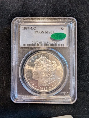 1884 CC Morgan Silver Dollar MS 65 PCG CAC Brilliant White Coin Great Eye Appeal