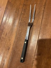 Vintage Ekco Flint Arrowhead Stainless Steel Meat Fork Black Handle Made in USA