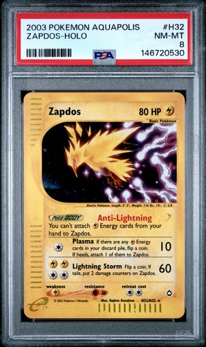 2003 Pokemon Zapdos H32/H32 Aquapolis Holo PSA 8