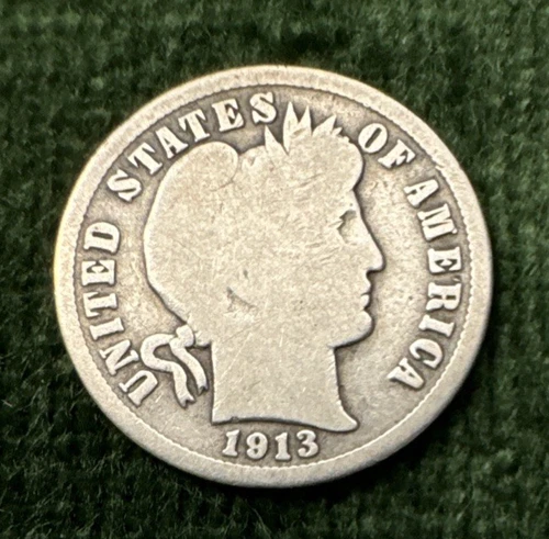 1913-S Barber Dime Good 510,000 Mintage Semi-Key Date Free Shipping