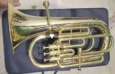 EUPHONIUM 4 VALVE HORN PURE BRASS METAL IN GOLD POLISH CUSHION CASE FREE SHIP