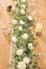 Anna's Whimsy 5.91FT Artificial Eucalyptus Garland w/Flowers, Fake Rose Gypsophi