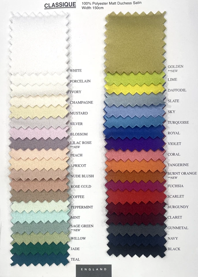 Classique Duchess Bridal Matt Satin Fabric 150cm (60") Width 30+ Colours