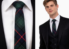 Tartan Wool Men's Tie Slim Green Premium Scottish Plaid Skinny Checked Blue UK