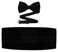 Men's Formal Satin Adjustable Cummerbund Black  Bow Tie