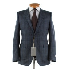 Canali NWT Wool Two Piece Suit Size 46R 36R US In Blue w/ Brown Plaid