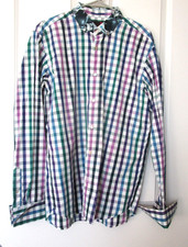 Ted Baker Men Multicolor Gingham Contrast Collar Stretch French Cuff Shirt Sz 16