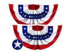 G128 American Pleated Embroidered Fan Flag 3'x6' Qty 2