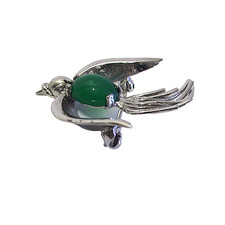 Avon VTG 1960's Sterling Silver  Bird Brooch Pin Green Agate Cabochon Stone