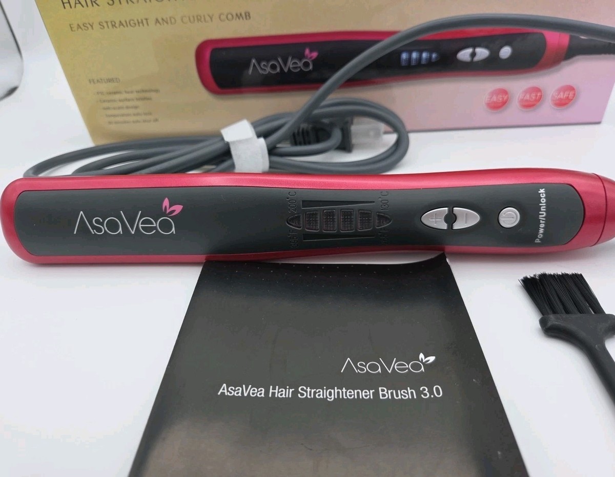 AsaVea 2.0 Ceramic Hair Straightening Brush, Red With Box | eBay display picture 3