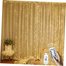 300 LED Curtain String Lights with Remote & Timer, 8 Modes Lighting, Warm White