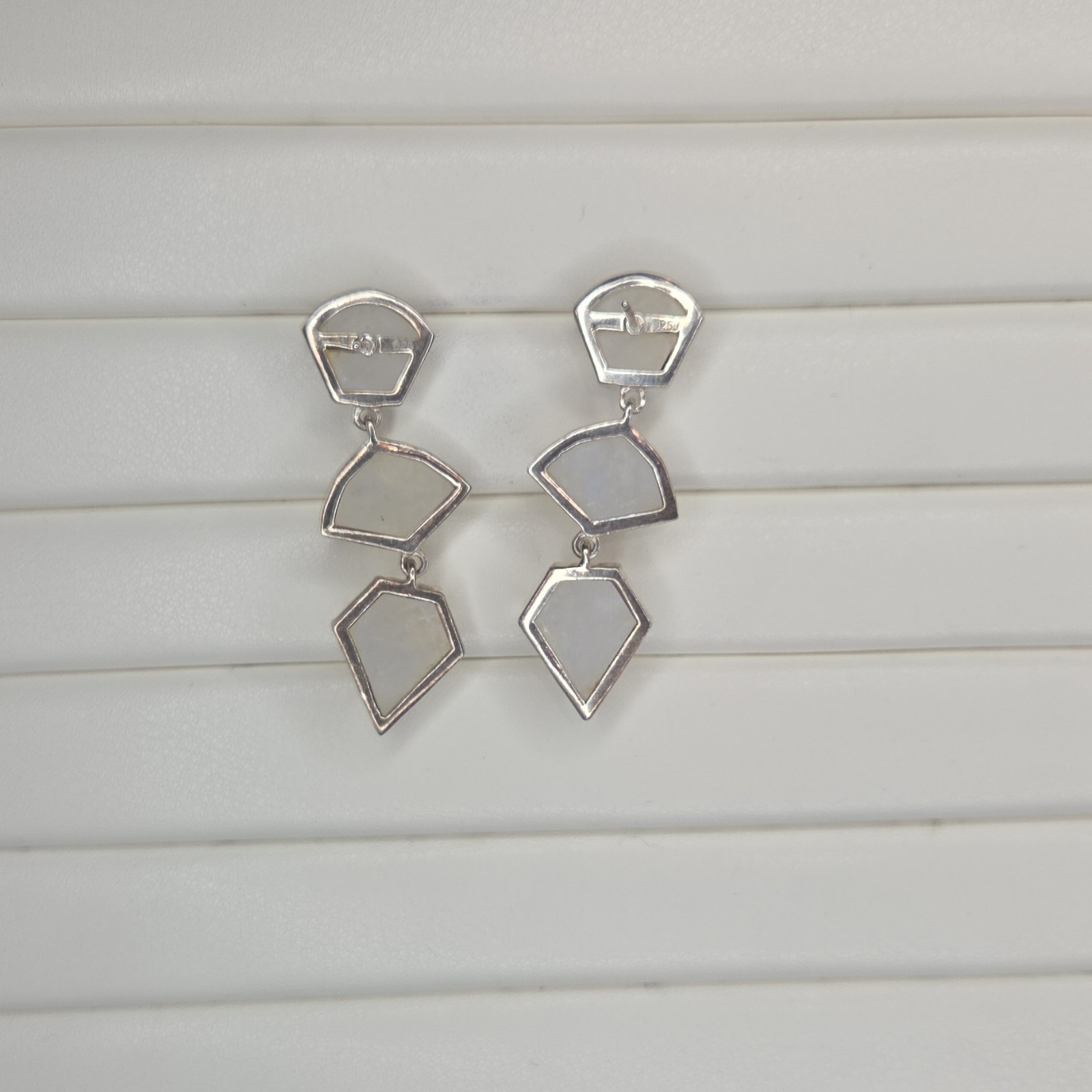 Silver Dangle Drop Earrings Geometric Shape Facet… - image 3