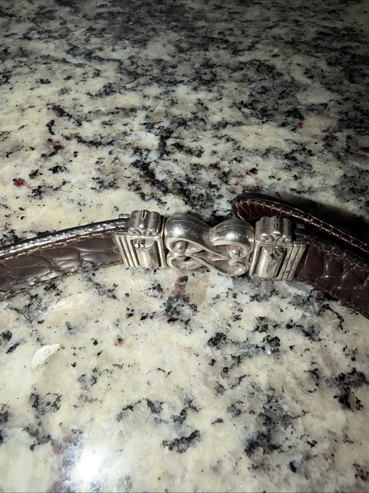VTG 90s Brighton Belt Women Medium Brown Croc Embossed Leather Silver GG USA - Image 3 of 4