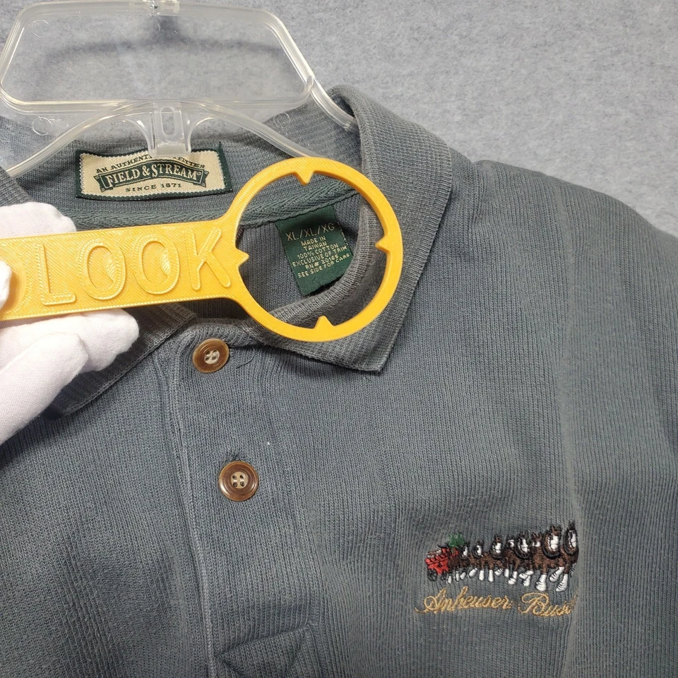 Field & Stream Anheuser Busch Clydesdale Polo Shirt Green Smoke XL Vintage Logo - Image 3 of 4