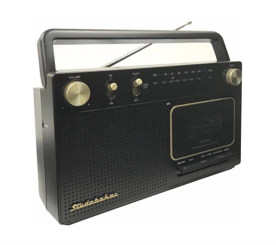 Studebaker SB2129BG Radio AM/FM y Reproductor/Grabador de Cassette Portátil Retro - Dorado Foto 2 de 3