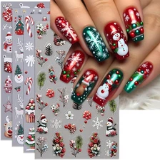 Christmas Nail Stickers, Snowflake Santa Self-Adhesive Nail Art Decals for Women