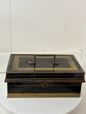 Vintage Metal Cash Box Moneybox with Coin Tray No Key Well Worn