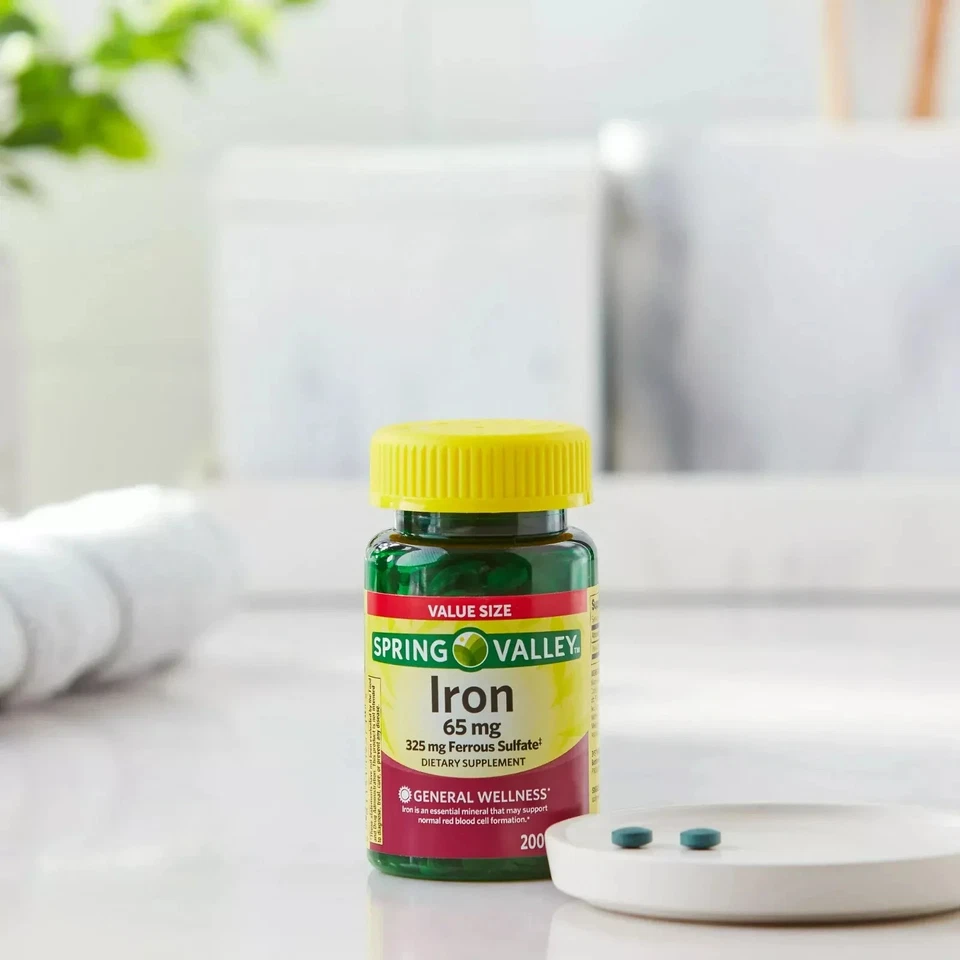 Spring Valley Hierro 65 Mg, 200 Ct Total Comprimidos Píldoras Tableta Envío Gratis Foto 2 de 4