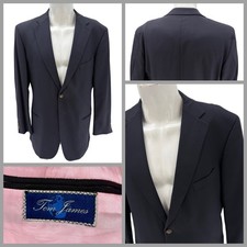 Tom James Bespoke Blazer Jacket 42L Navy Blue Wool 2B 1V Made In USA YGI Y1-764