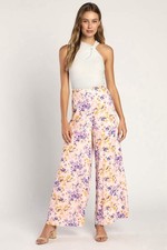 Lulus Blooming Thriving Blush Pink Floral Wide Leg Pants Small Fits 4-6
