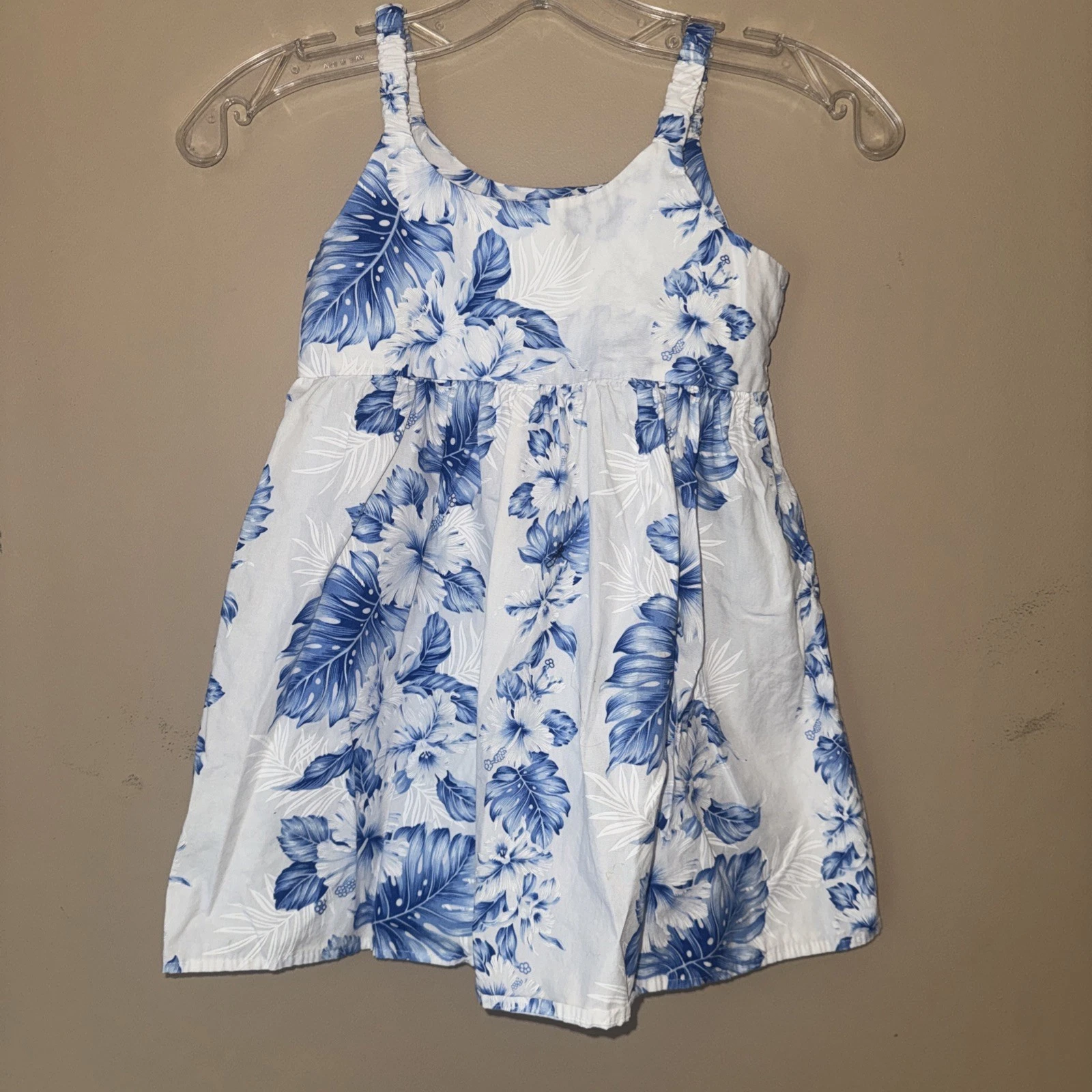 KY’s Hawaii Girl’s Dress Size 6 White Blue Hibiscus Floral