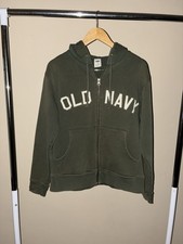 Old Navy Cotton Fleece Full Zip Hooded Logo Sweatshirt Green Size S
