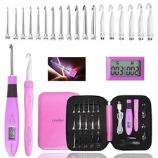 Lewhoo 18 Size Counting Light Up Crochet Hook,Digital Crochet Hooks with Stit...