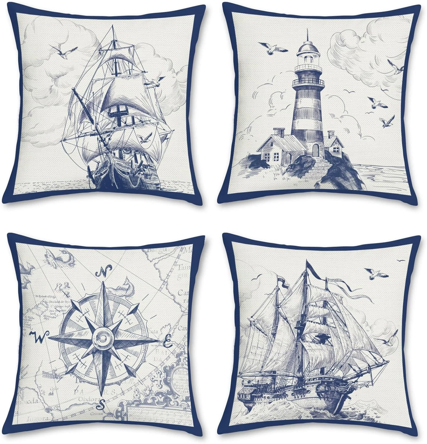 Nautical Sailing Throw Pillow Covers 18 x 18 Inch Set of 4 Sailboat Compass Ligh
Opens in a new wind